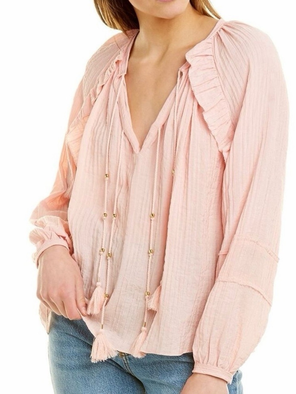Rebecca Minkoff Blush Tassel Peasant Blouse